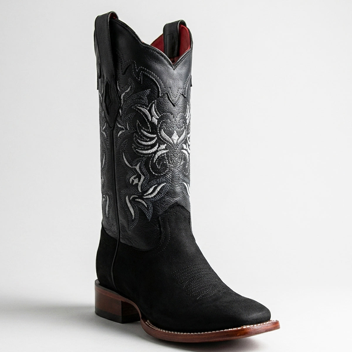 Los Altos Black Nubuck Square-Toe Cowgirl Boots