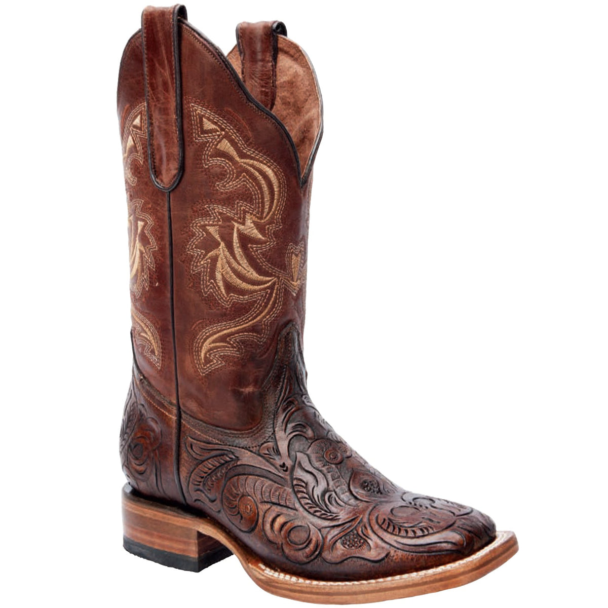 Women's Tooled Leather Square Toe Boots