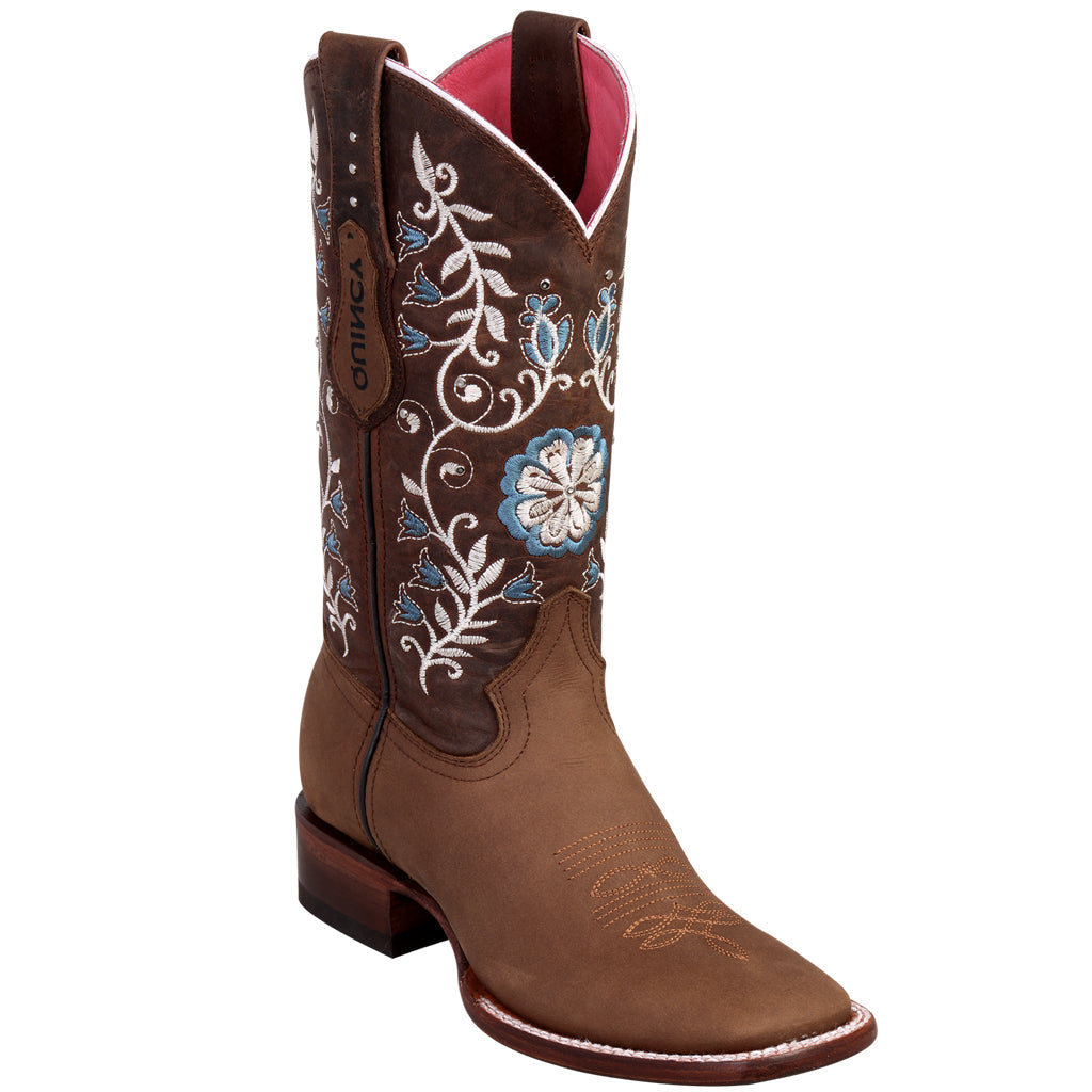 Floral Embroidered Cowgirl Boots with Square Toe