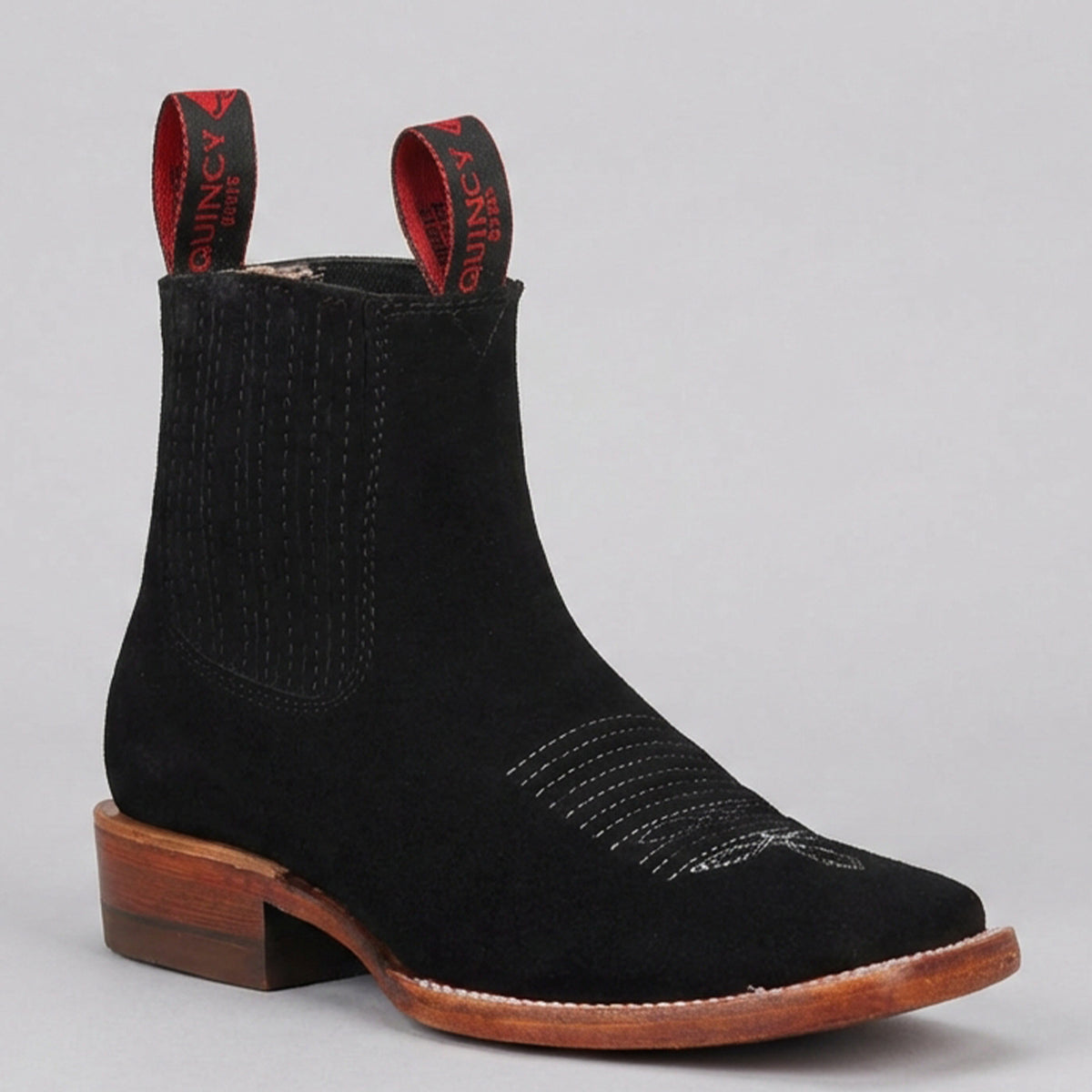 Women's Black Suede Ankle Cowgirl Boots with Square Toe