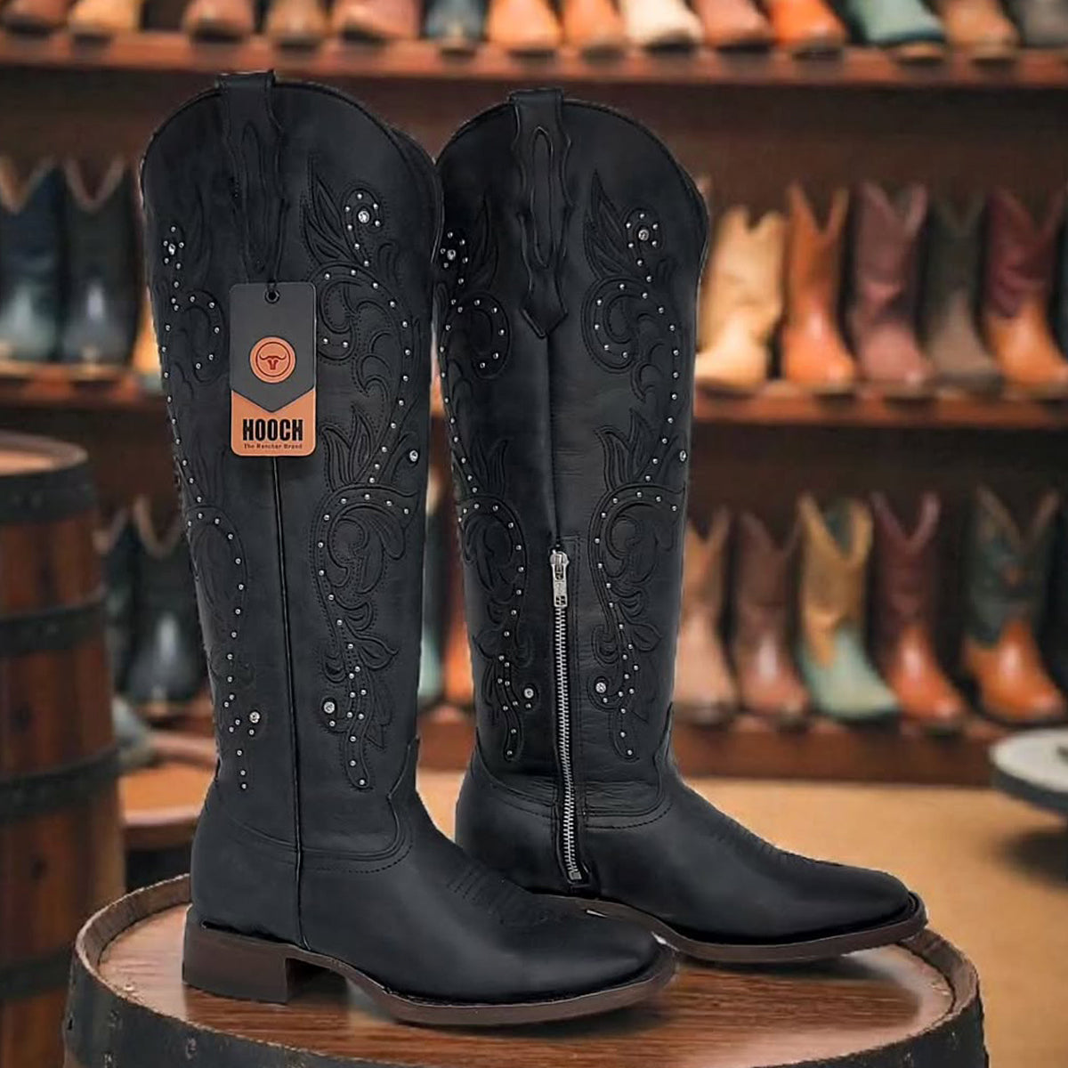 Tall Black Square-Toe Cowgirl Boots