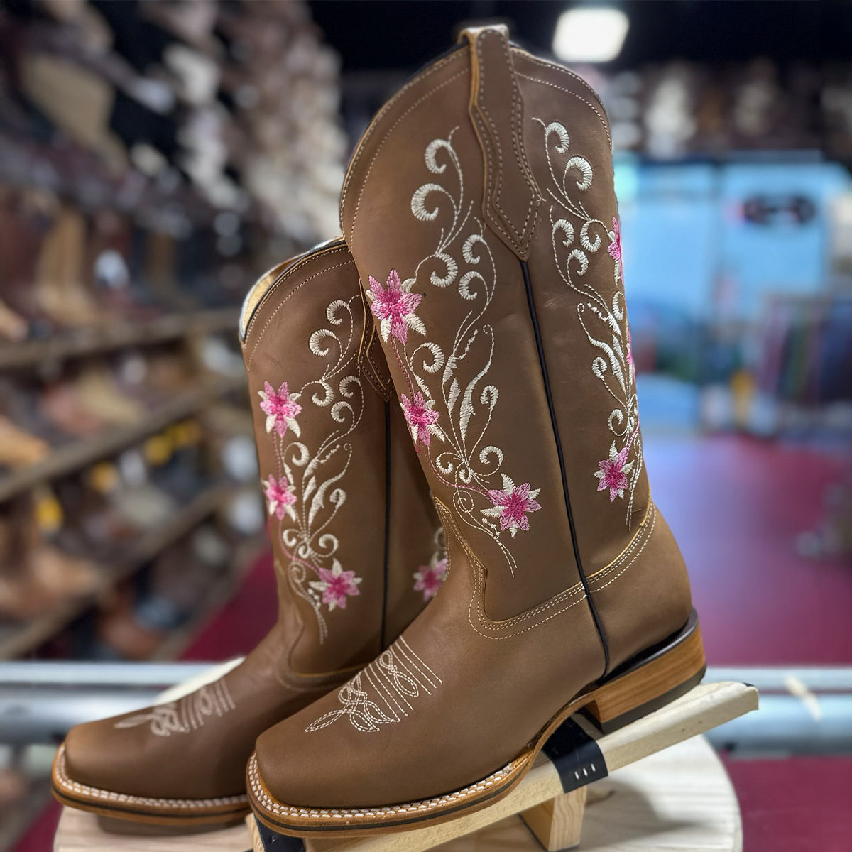 Women's Tan Square-Toe Boots