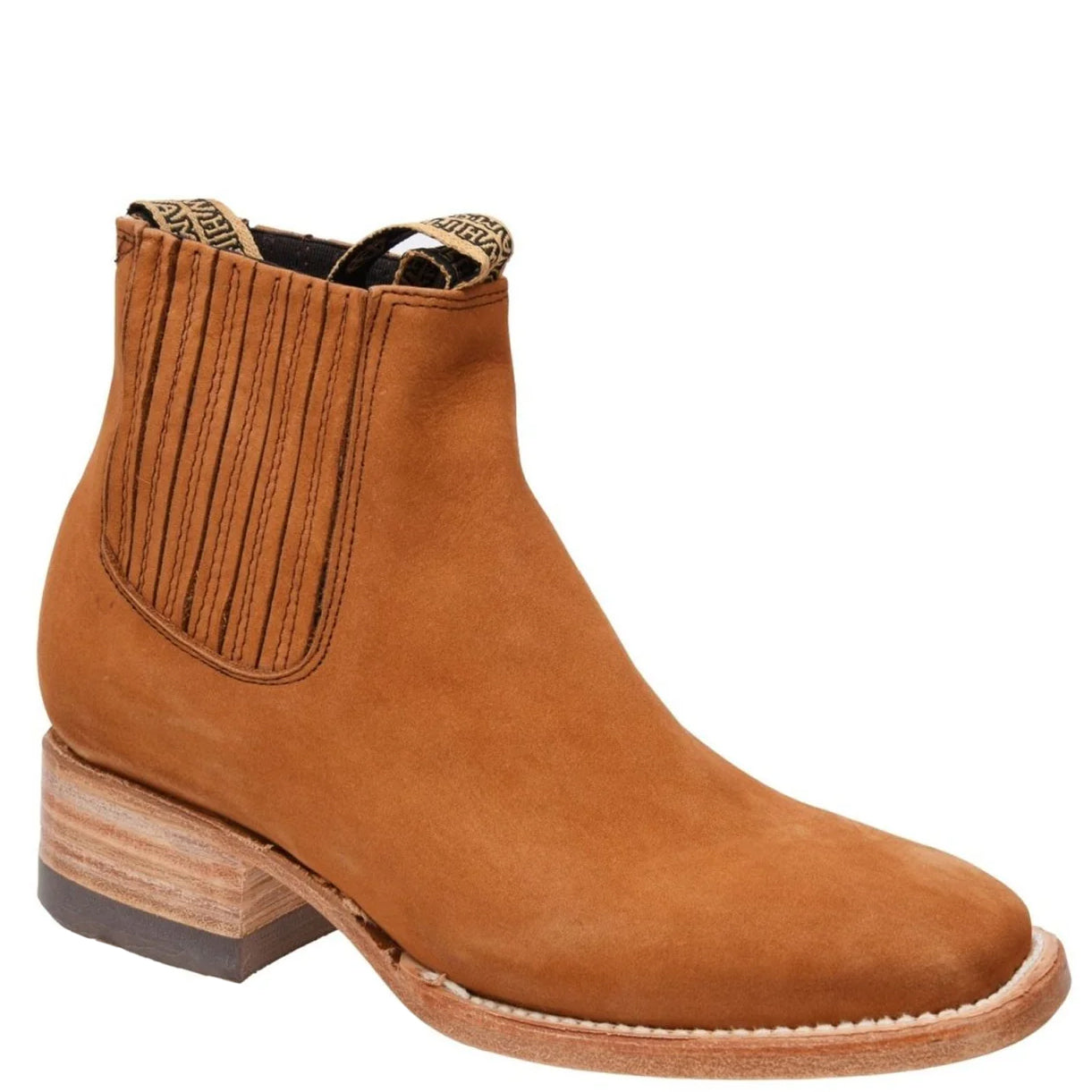 Women's Light Brown Charro Booties ā Stylish Square-Toe Botines