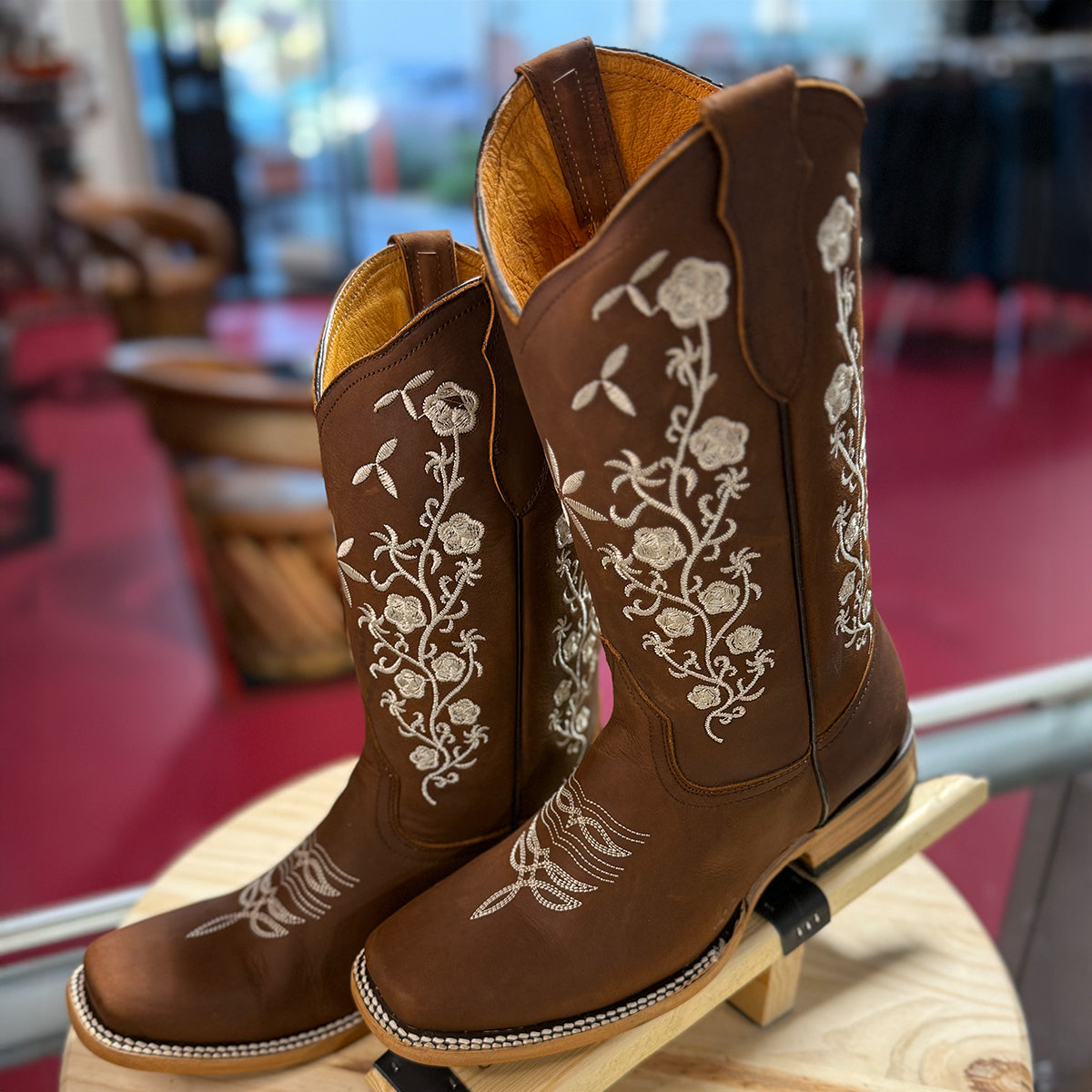 Floral Embroidered Cowgirl Boots with Square Toe