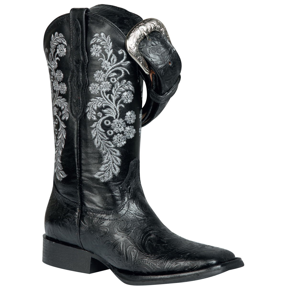 Black Tooled Cowgirl Boots with Square Toe