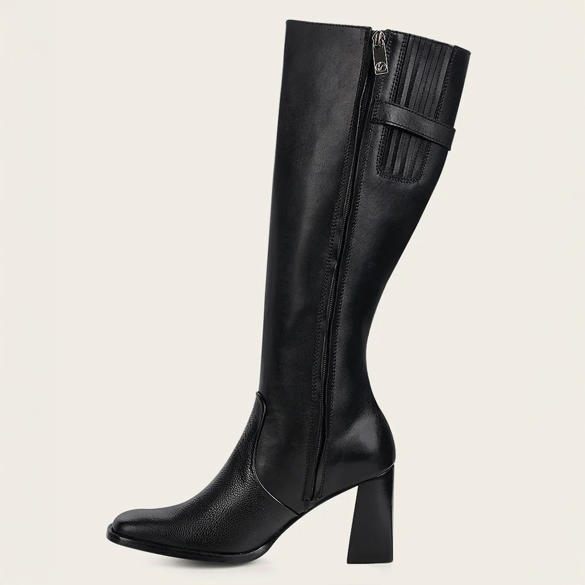 Women's Cuadra Black French-Toe Tall Leather Boots