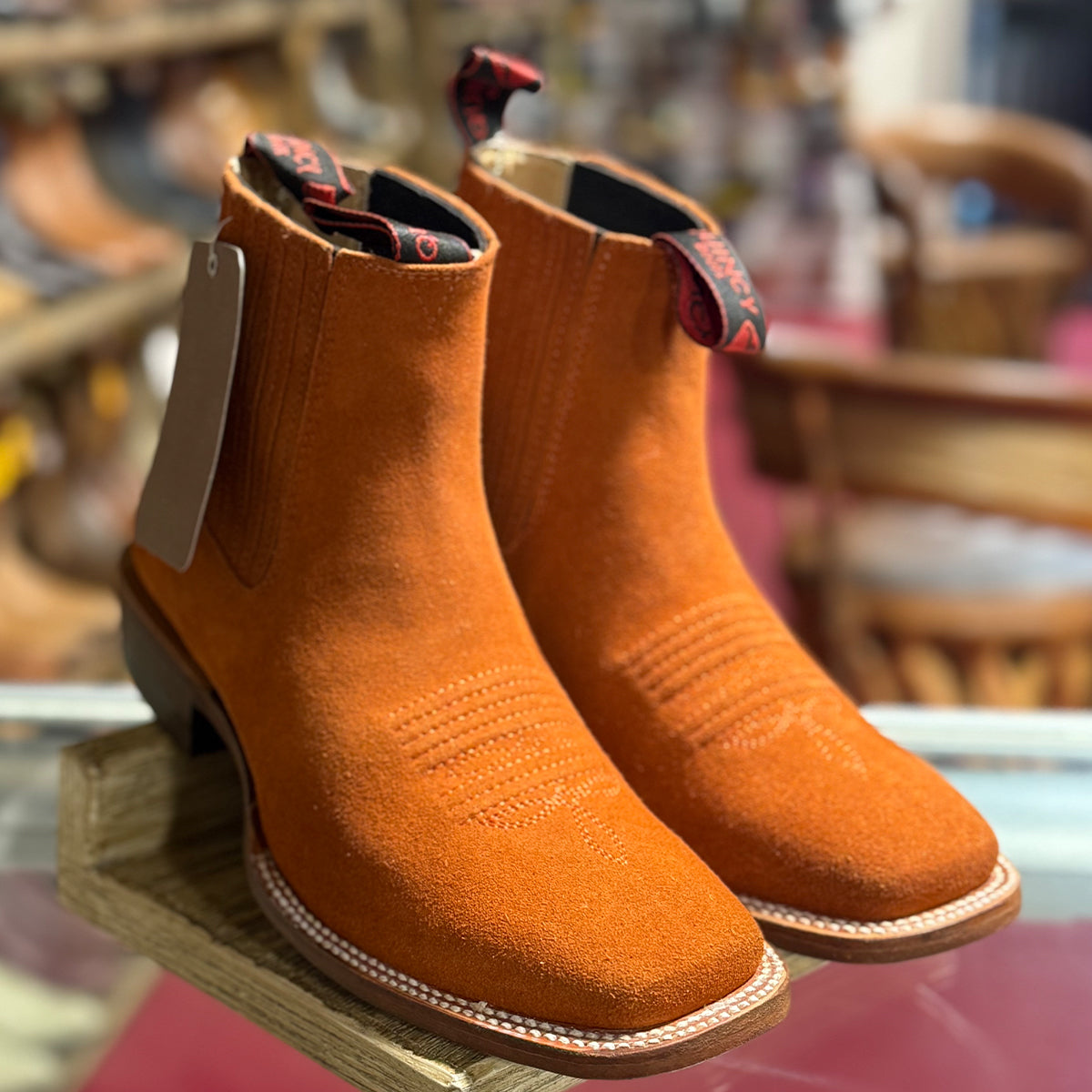 Stylish Orange Square-Toe Booties