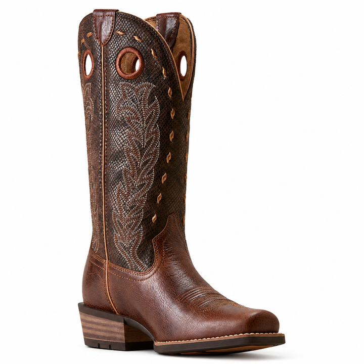 Ariat Lucera brown square-toe boots, three-quarter view