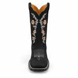 Black Garden Zip Embroidered Square-Toe Boots — front view (AI-generated image)