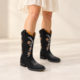 Black Garden Zip Embroidered Square-Toe Boots — worn view (AI-generated image)