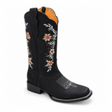 Black Garden Zip Embroidered Square-Toe Boots