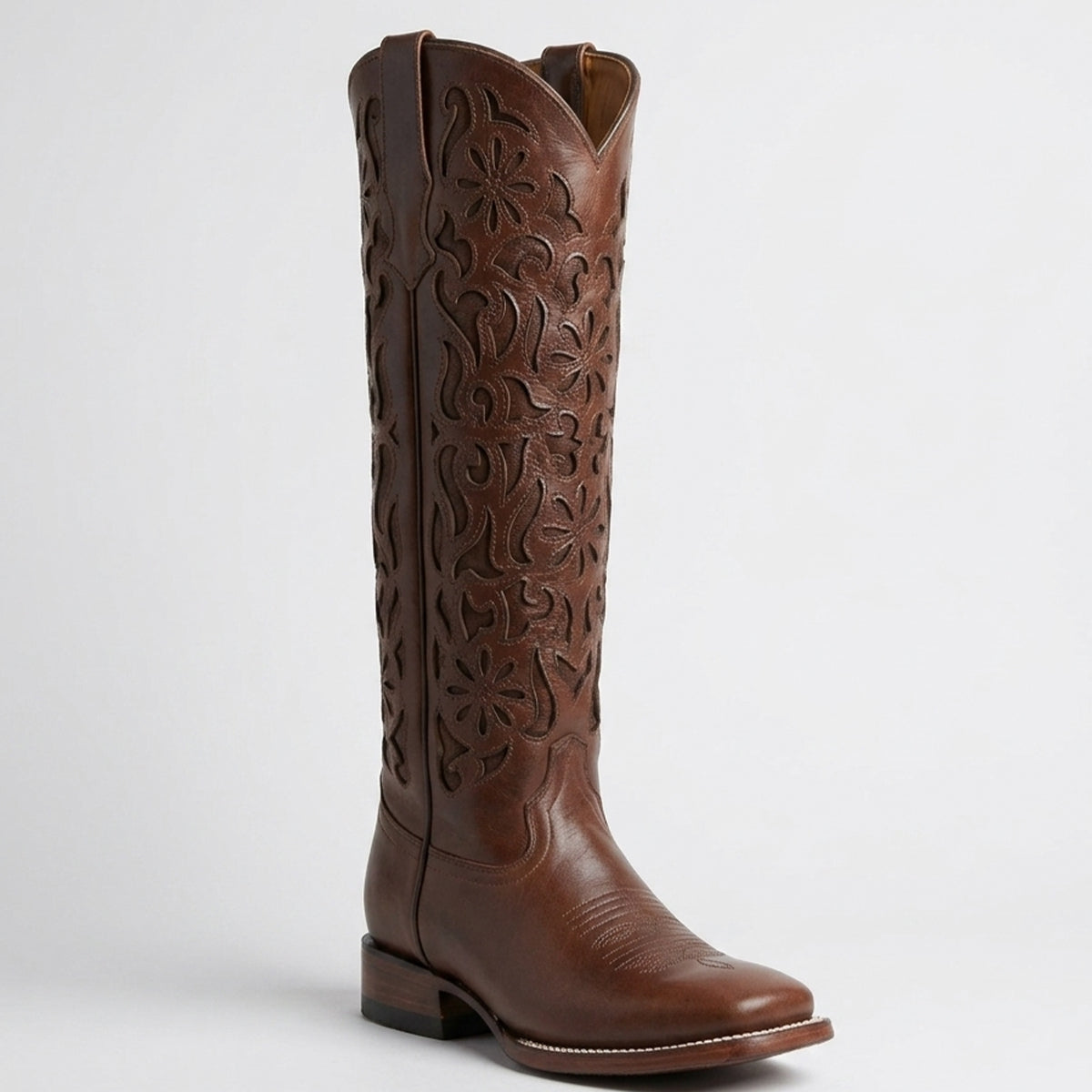 Lirac Toscana 17-Inch Brown Laser-Cut Cowgirl Boots