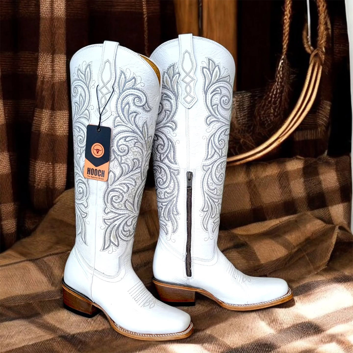 Tall White Cowgirl Boots with Stylish Square Toe