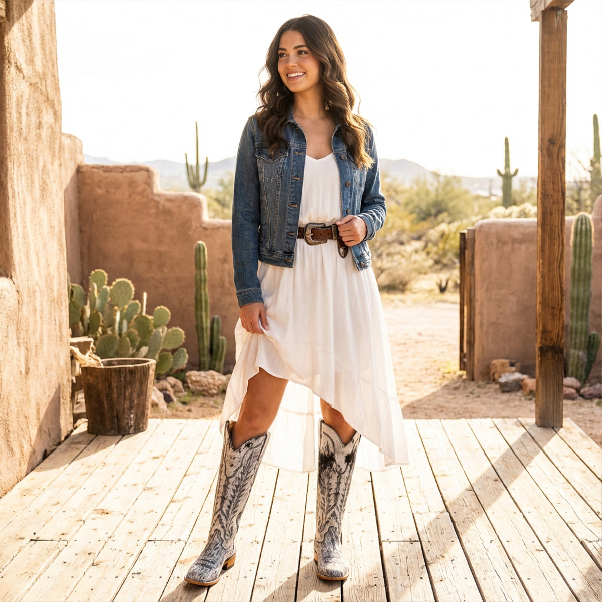 Women's Milky Hair-On Hide Square-Toe Boots