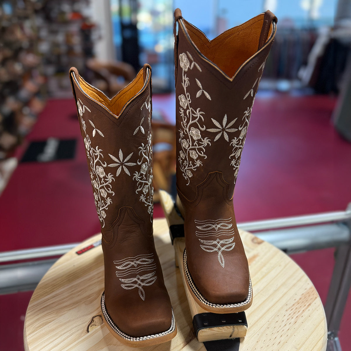 Floral Embroidered Cowgirl Boots with Square Toe