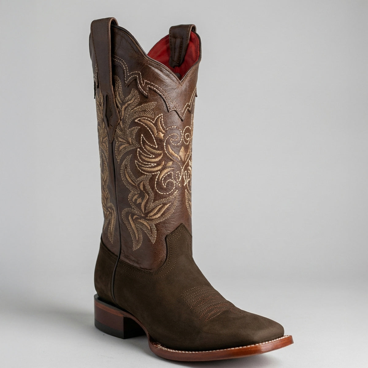 Los Altos Brown Nubuck Square-Toe Cowgirl Boots