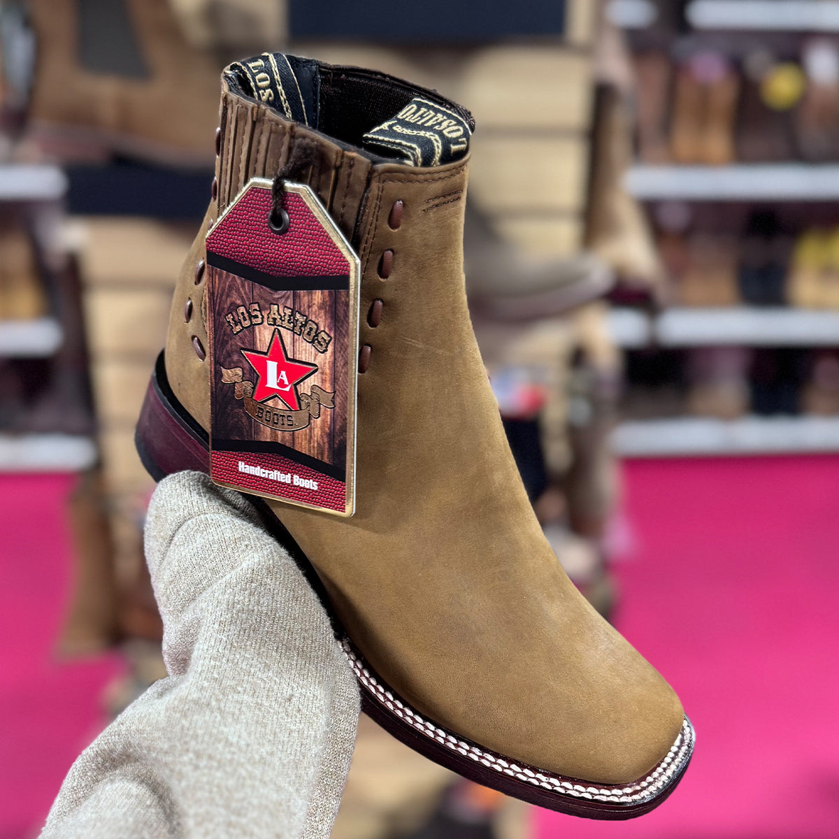 Women's Tan Square-Toe Booties