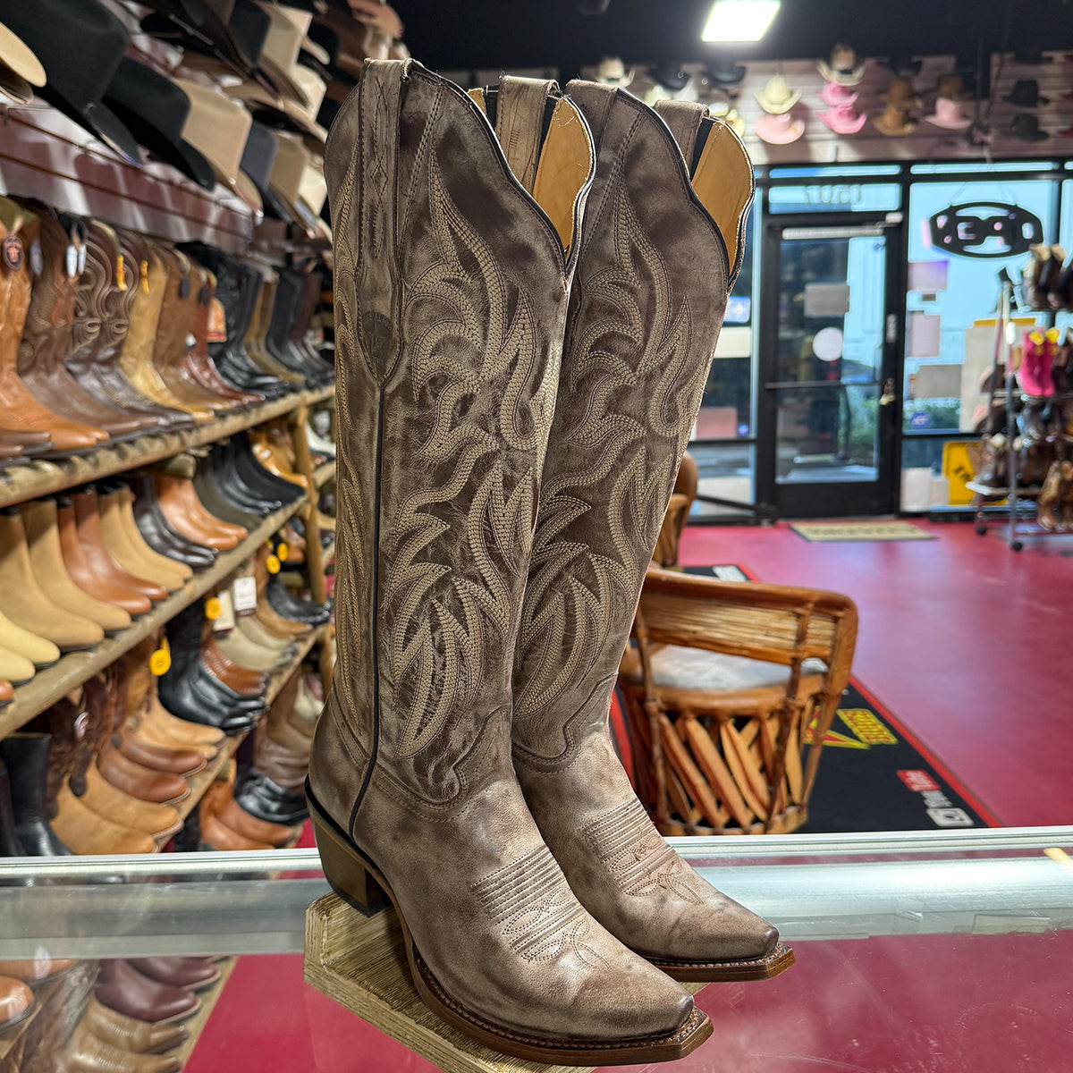 Vintage Brown Snip-Toe Knee-High Boots