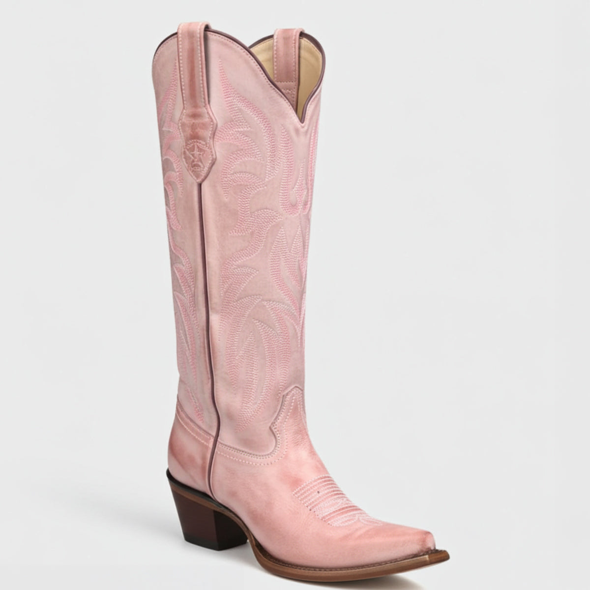 Vintage Pink Snip-Toe Knee-High Boots