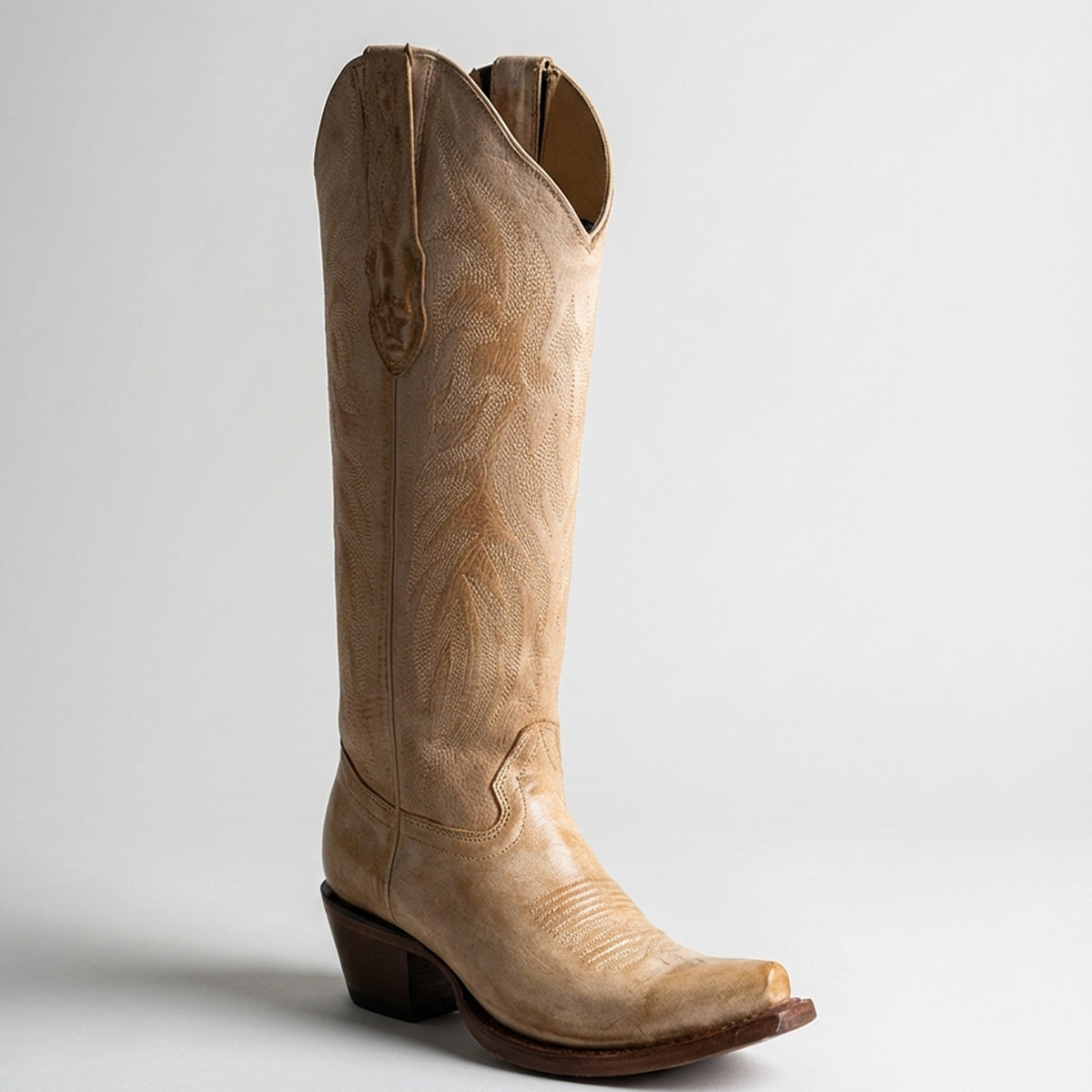 Women's Vintage Honey-Brown Knee-High Snip-Toe Boots
