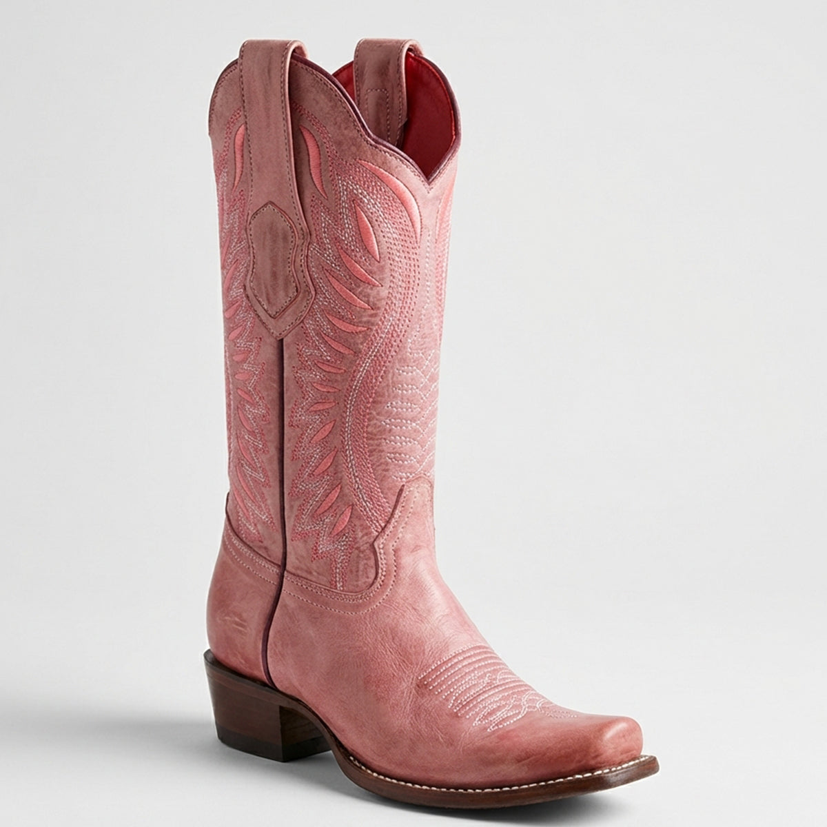 Women's Vintage Pink Cowboy Boots with Semi-Square Toe