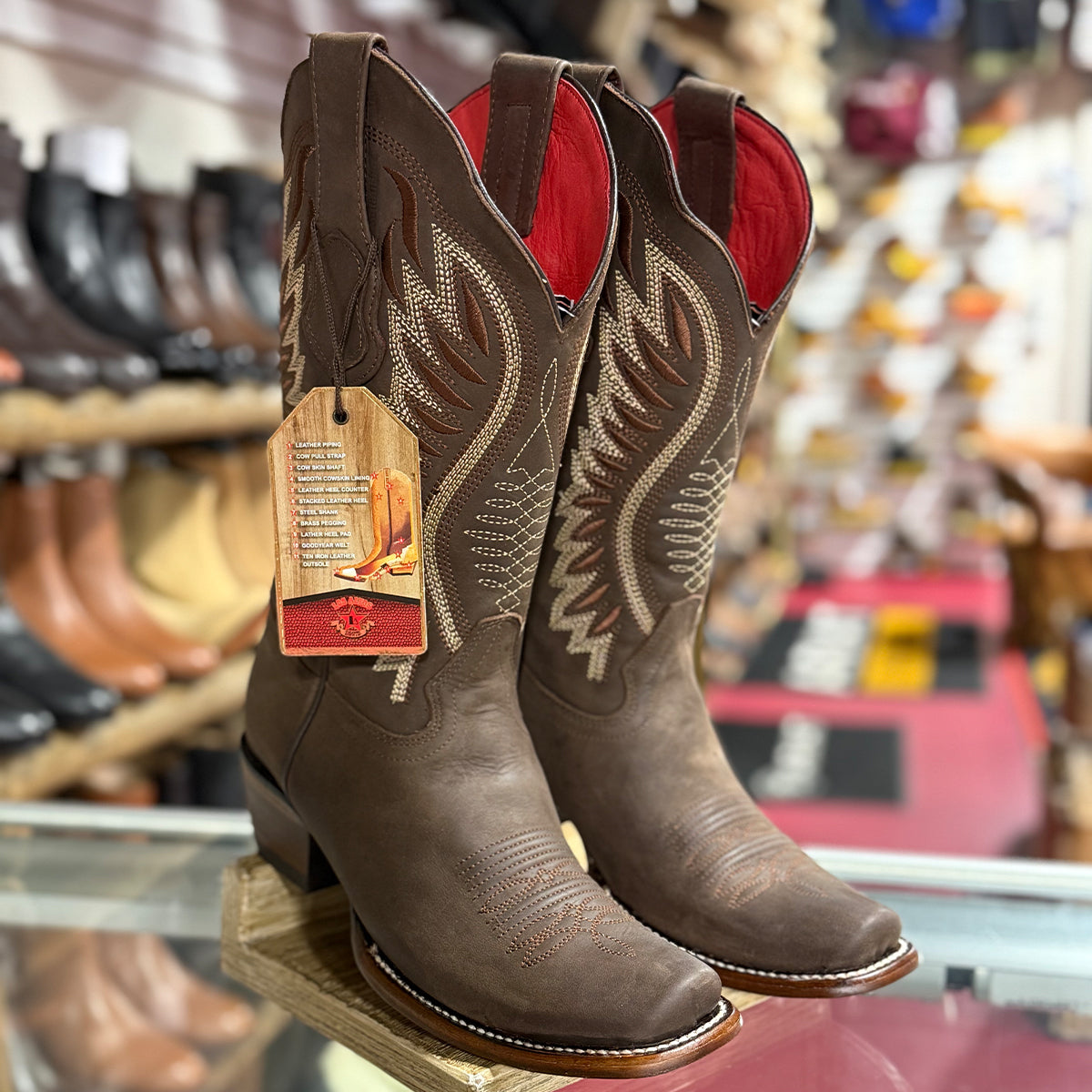Women's Brown Semi-Square Toe Cowboy Boots