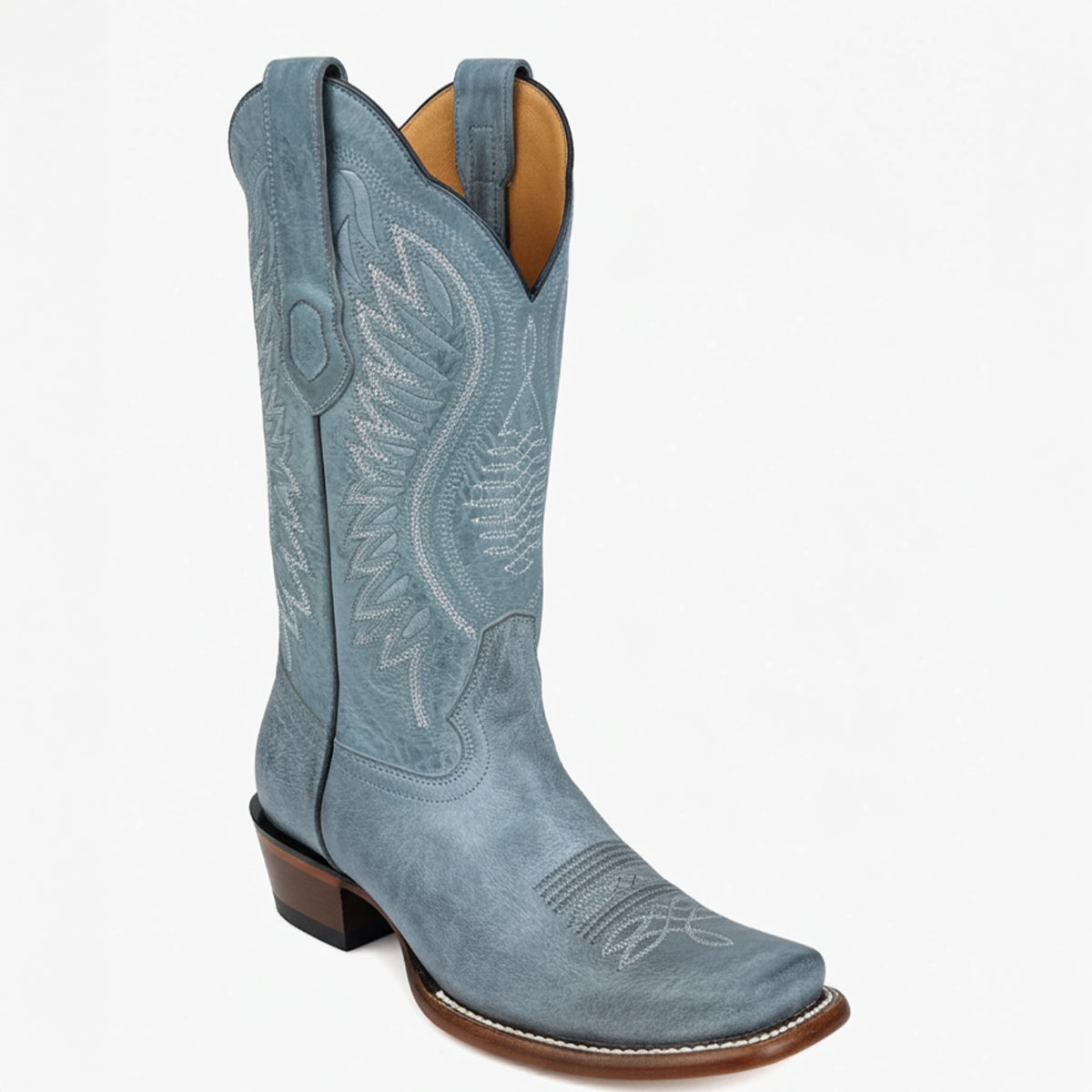 Vintage Blue Cowgirl Boots with Semi-Square Toe