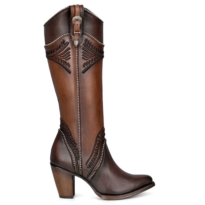 Women's Cuadra Chocolate Embroidered Tall Boots with Round Toe