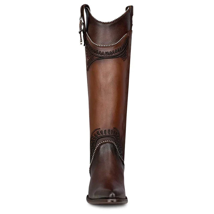 Women's Cuadra Chocolate Embroidered Tall Boots with Round Toe
