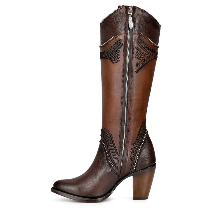 Women's Cuadra Chocolate Embroidered Tall Boots with Round Toe