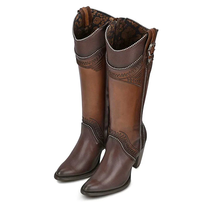 Women's Cuadra Chocolate Embroidered Tall Boots with Round Toe