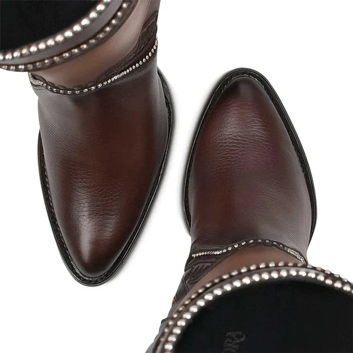 Women's Cuadra Chocolate Embroidered Tall Boots with Round Toe