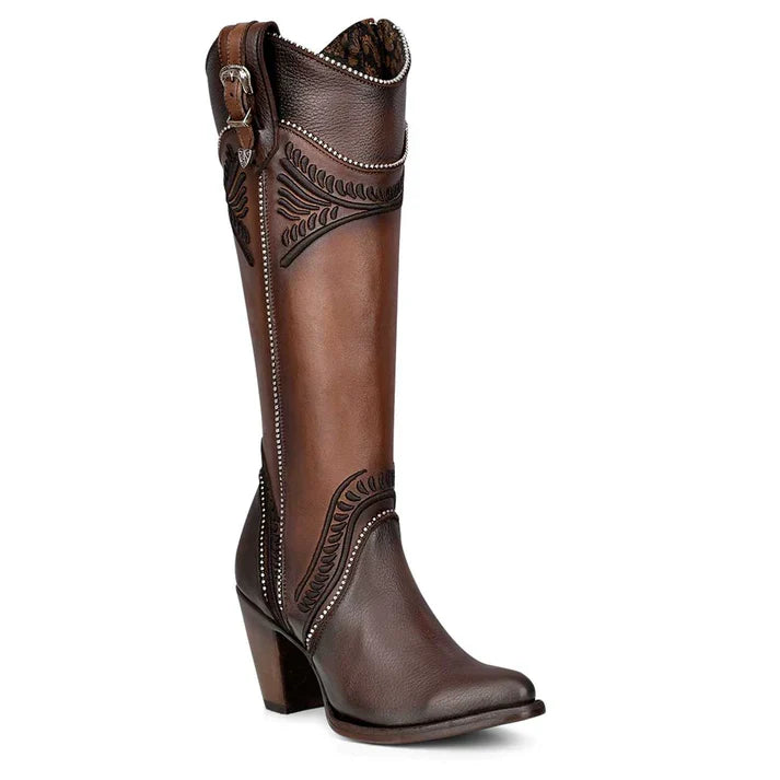Women's Cuadra Chocolate Embroidered Tall Boots with Round Toe