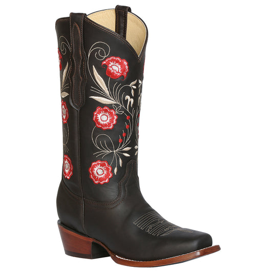 Floral Chocolate Brown Cowgirl Boots