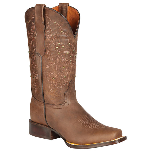 Women’s Brown Cowgirl Boots with Stylish Square Toe