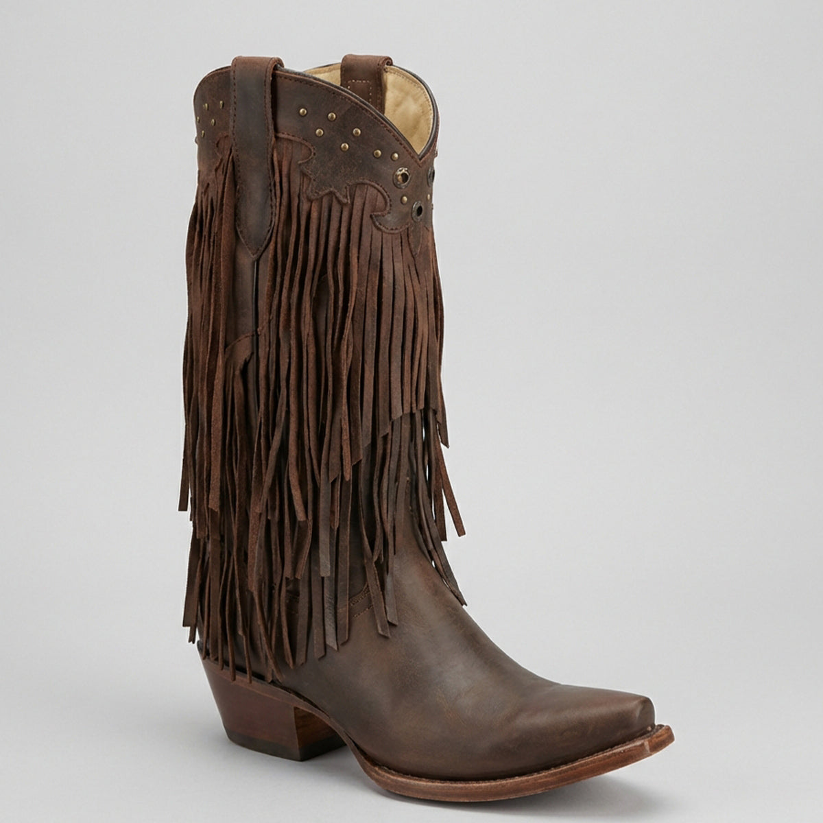 Women's Brown Fringe Cowgirl Boots with Stylish Snip Toe Design