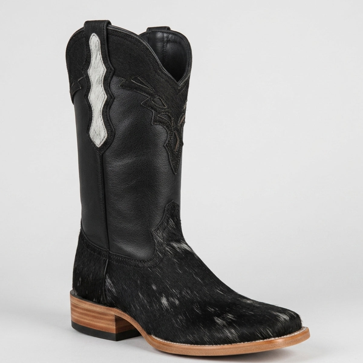 Black Cowhide Hair-On-Hide Square-Toe Western Cowgirl Boots