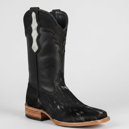 Black Cowhide Hair-On-Hide Square-Toe Western Cowgirl Boots