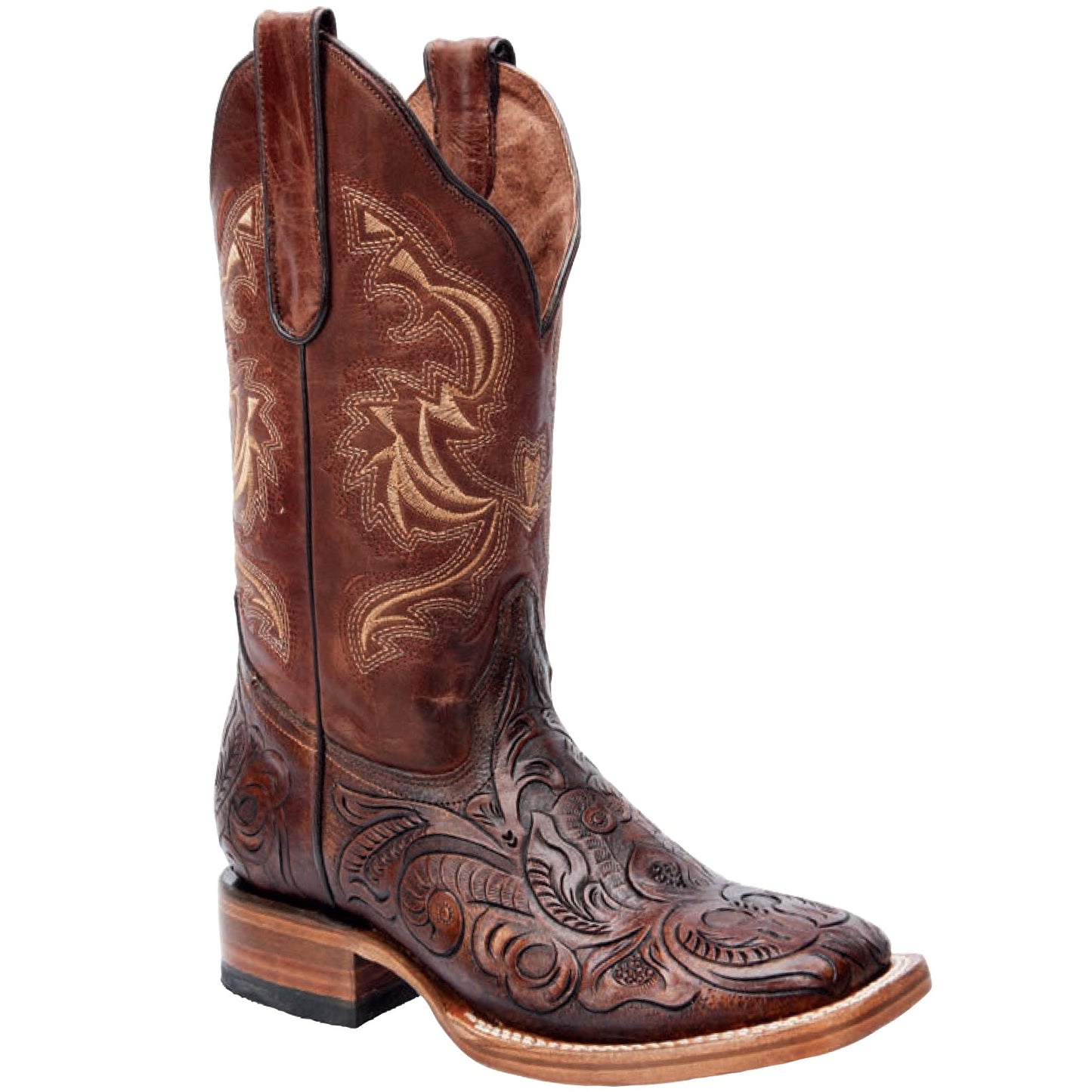Women's Tooled Leather Square Toe Boots