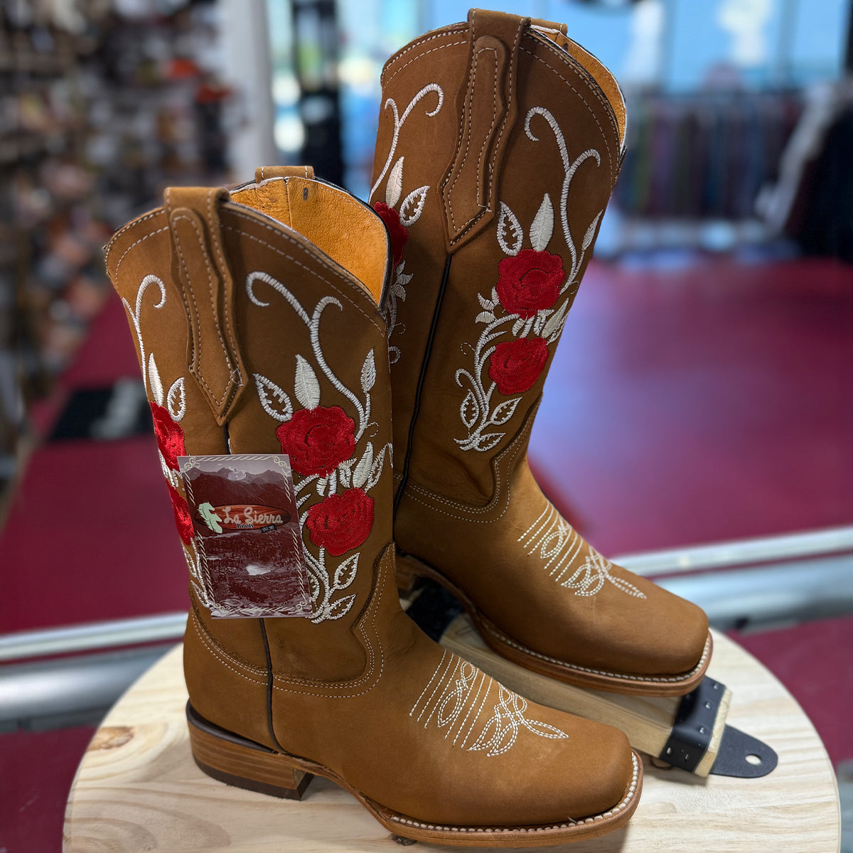 Red Rose Cowgirl Boots with Square Toe