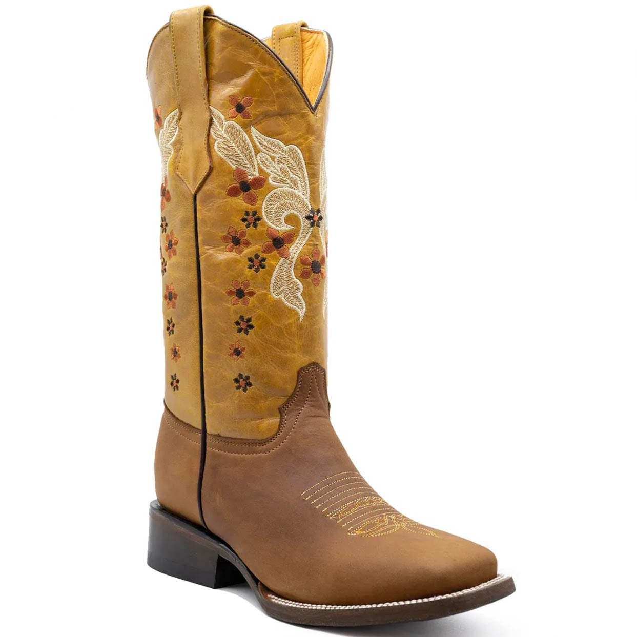 Women's Flowered Butterfly Western Boots with Square Toe
