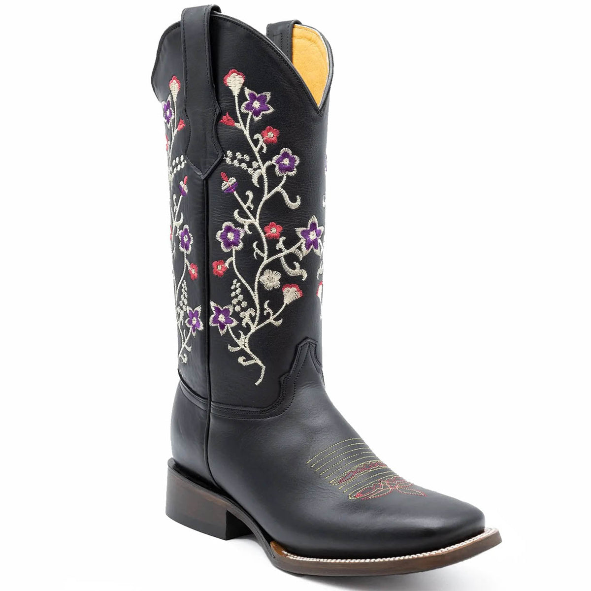 Violeta Black Square-Toe Cowgirl Boots
