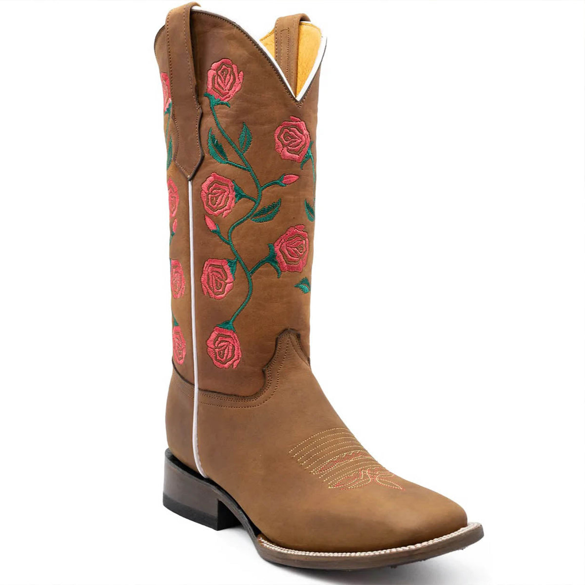 Rose Cowgirl Boots with Stylish Square Toe