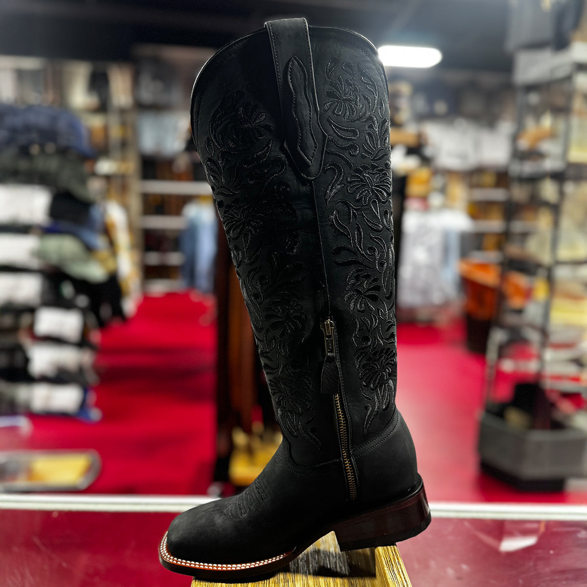 Valencia Crazy Black Square-Toe Cowgirl Boots
