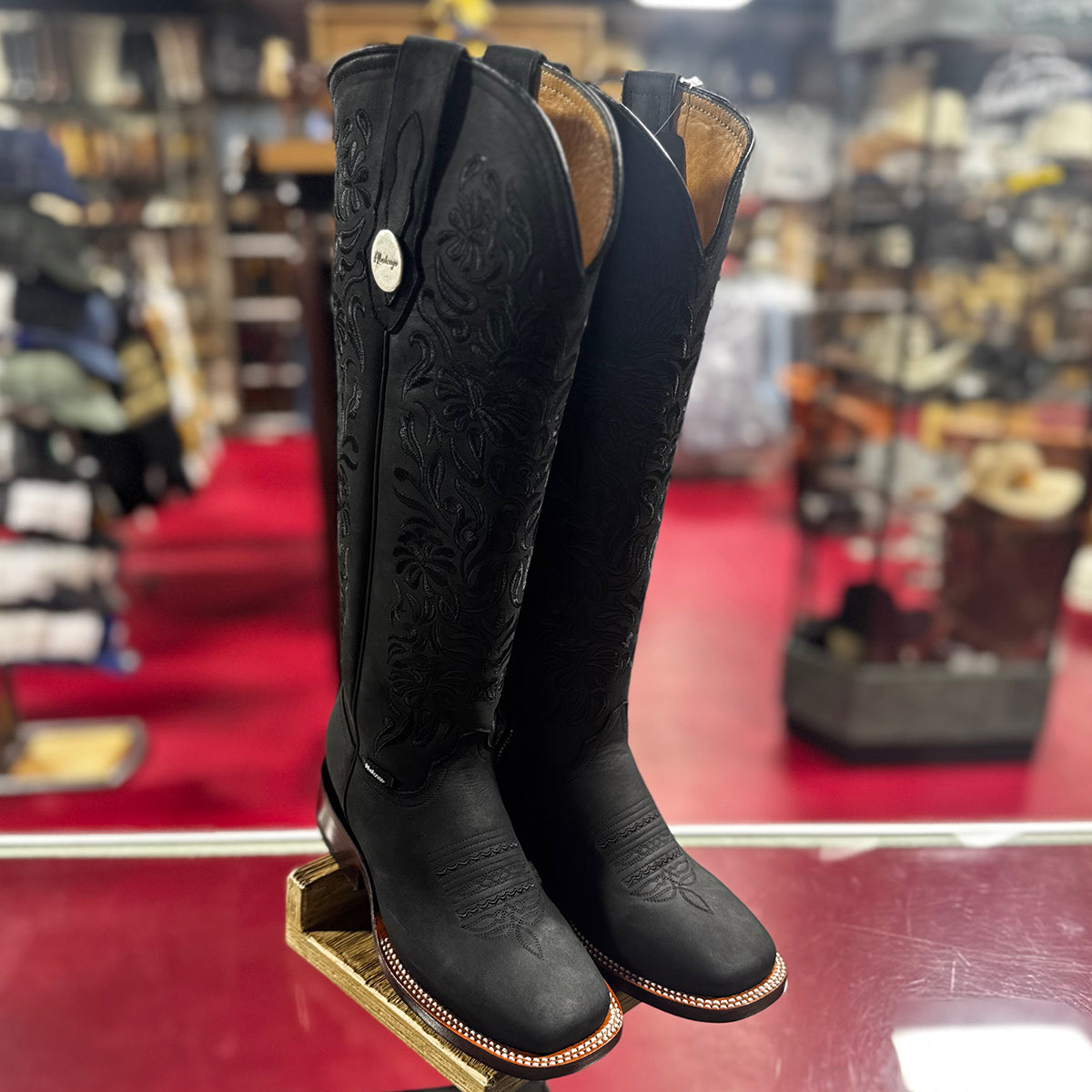Valencia Crazy Black Square-Toe Cowgirl Boots