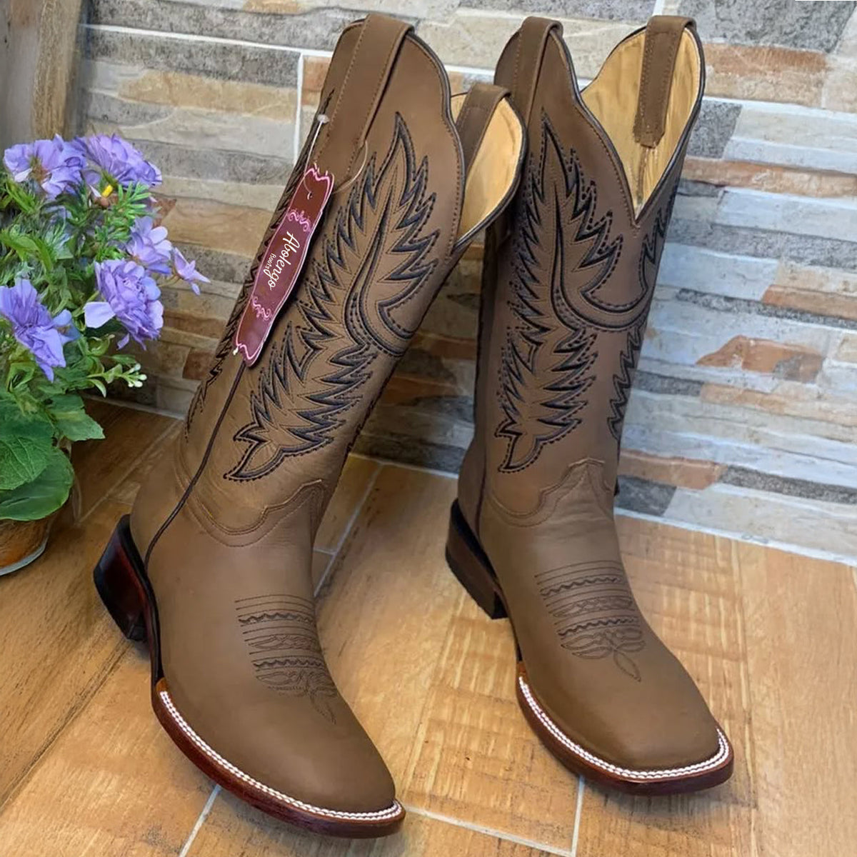Women's Brown Square-Toe Boots