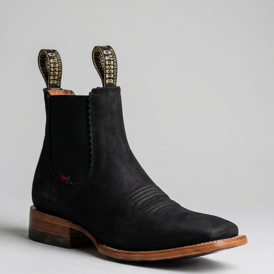 Besserro Women's Black Square-Toe Chelsea Cowgirl Boots