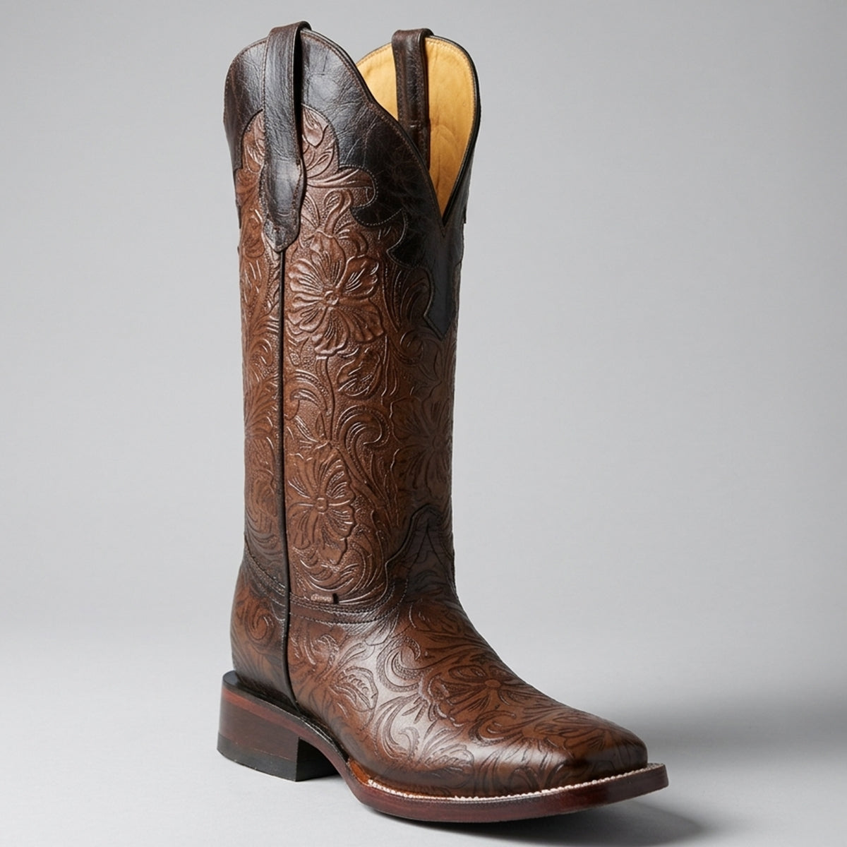 Botas Doble R Square-Toe Cowgirl Boots with Hand-Tooled Print