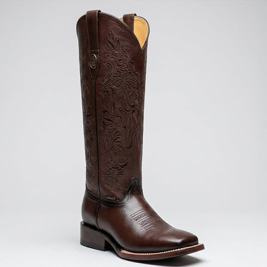Doble R Valencia Flother Café 16-Inch Tall Square-Toe Cowgirl Boots