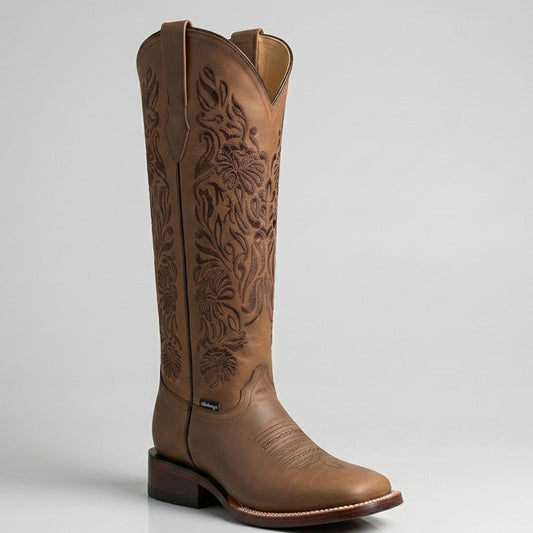 Doble R Women's Valencia 16" Floral Brown Cowgirl Boots